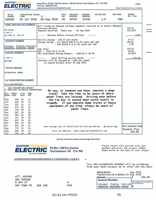Maritime Electric How To Read Your Bill